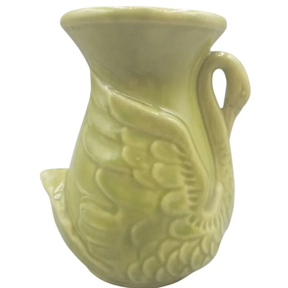 Shawnee Swan Vase Olive Green Art Pottery 6